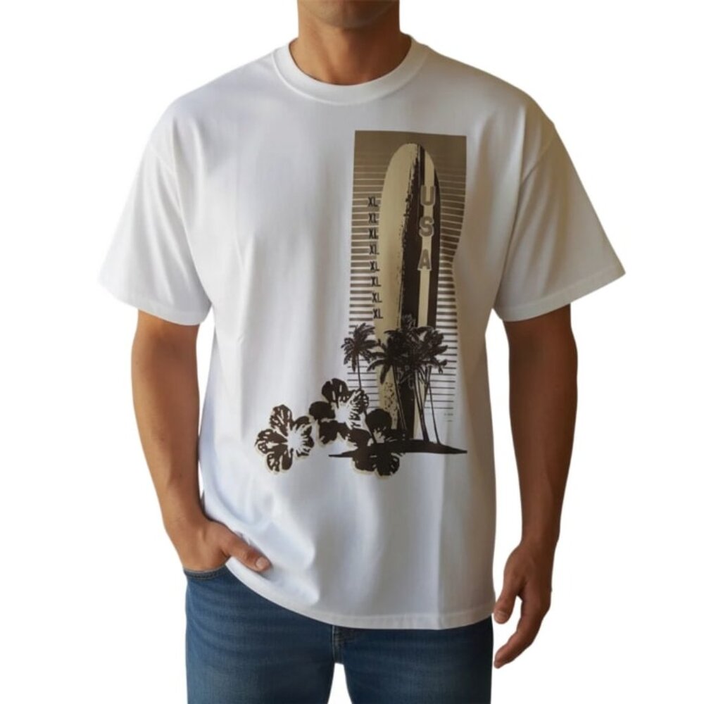90s T-Shirt Heavyweight Preshrunk USA Surfboard Tropical Graphic Mens XL
